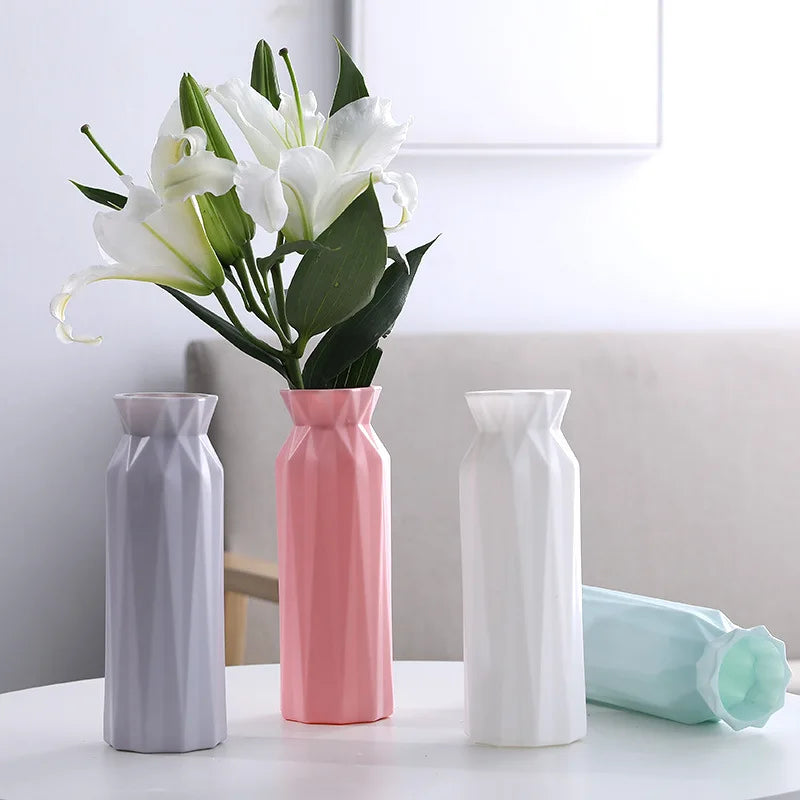 Modern Flower Vase White Pink Plastic Vase Flower Pot Basket Nordic Home Living Room Decoration Ornament Flower Arrangement