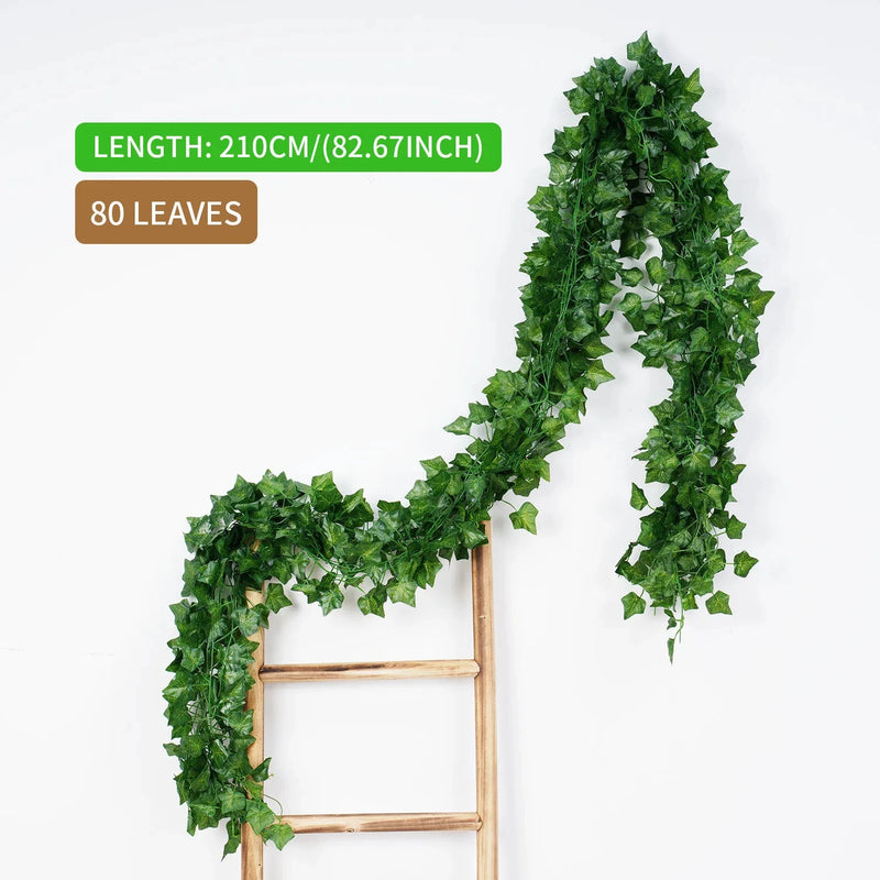 2.1M Green Ivy Leaf Hanging Vine Artificial Garland Silk Wall Plant Home Garden Decoration Wedding Party DIY Fake Wreath Leaves