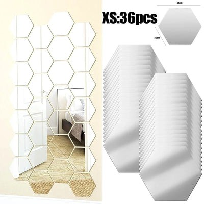 Lots Hexagonal Acrylic Mirror Wall Sticker Mini Mirror Solid Paster Self-adhesive Gold Silver Decals Home Bedroom Art Decoration