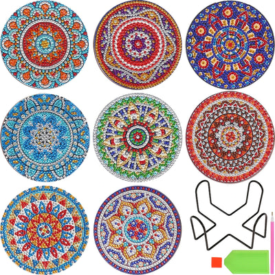 8pc/sets Mandala Diamond Painting Coasters DIY Diamond Art Coasters 5D Full Drill Diamond Coasters Acrylic Round Cup