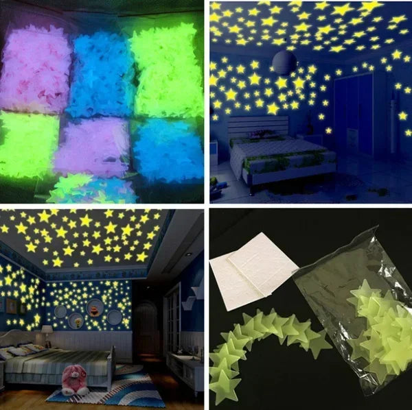 50/1000Pcs Glow in The Dark Stars Wall Stickers Luminous 3D Fluorescent Adhesive Decoration for Home Baby Kids Bedroom Ceiling