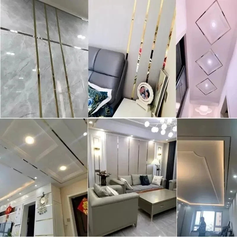 1 Roll 5M Mirror Stainless Steel Plane Decorative Line Gold Wall Sticker home TV Background Self-adhesive Ceiling Edging Strip