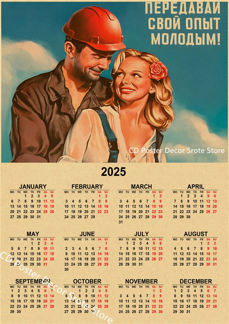 USSR CCCP 2025 Calendar Poster Celebrity Aesthetic Prints Posters Wall Art Retro Painting Home Room Cafe Club Dorm Wall Decor