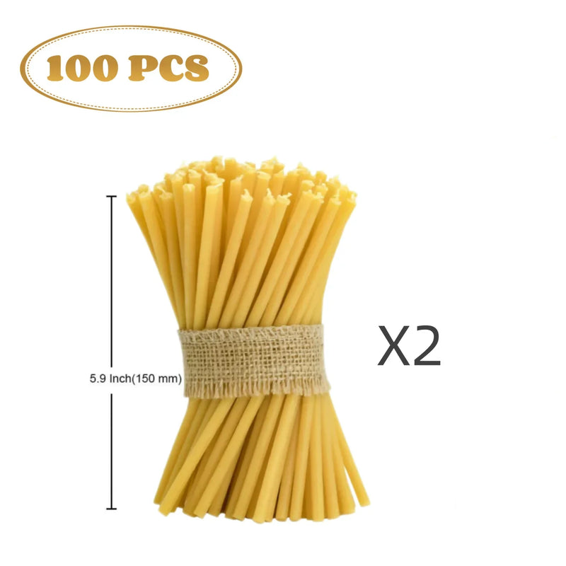 50-500PCS Beeswax Taper Candles Church Prayers Smokeless Honey Scent Candles Birthday Candles for Cake Christmas Home Dinner