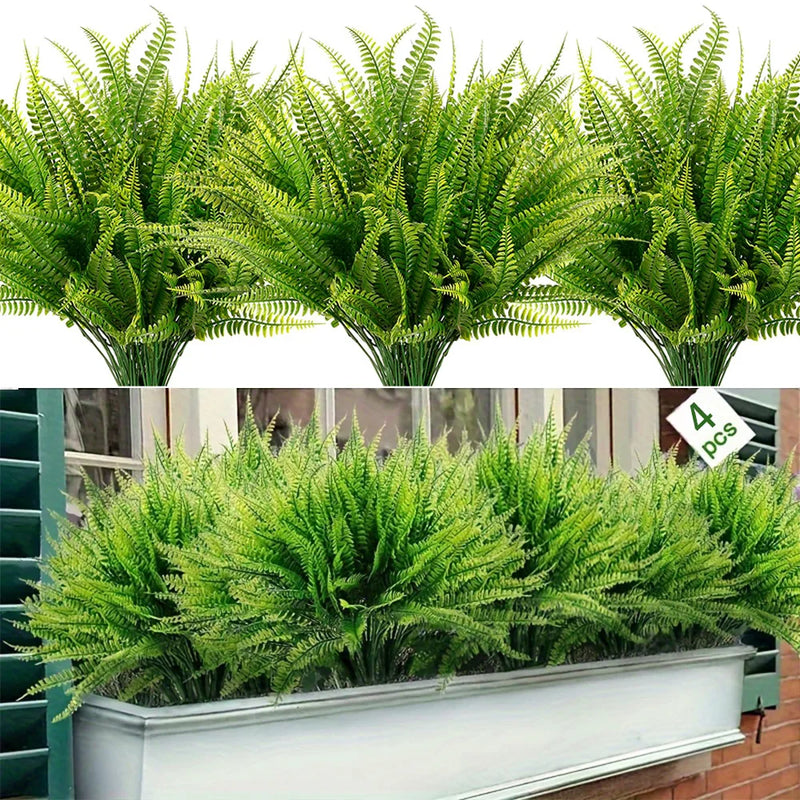 4 Bundles Artificial Plants Fake Boston Ferns Bushes Faux Shrubs  Greenery UV Resistant Plant for Home Garden Outdoor Yard Decor