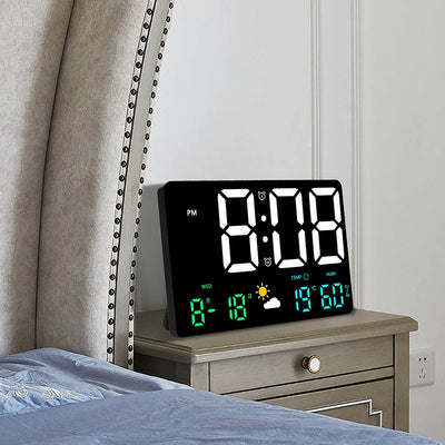 Smart Mute LED Large-Screen Wall Clock Temperature and Humidity Display Weather Clock Multi-Function Color Digital Alarm Clock