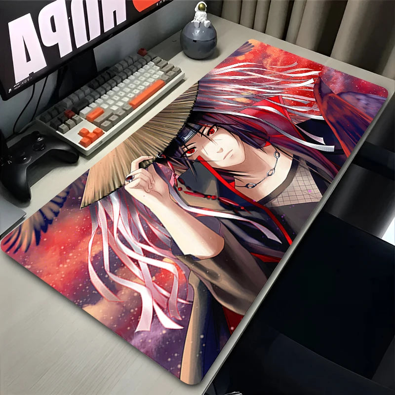 Japan Cool Anime Mouse Pad Laptop Red Moon Gaming Keyboard Rug XL N-narutoS Mousepad PC I-itachi Gamer U-uchiha Cabinet Desk Mat