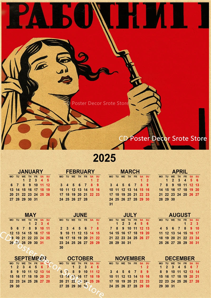 USSR CCCP 2025 Calendar Poster Celebrity Aesthetic Prints Posters Wall Art Retro Painting Home Room Cafe Club Dorm Wall Decor