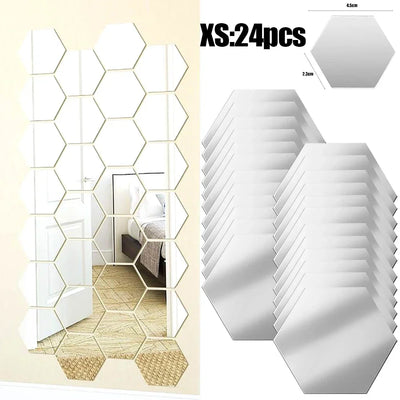 Lots Hexagonal Acrylic Mirror Wall Sticker Mini Mirror Solid Paster Self-adhesive Gold Silver Decals Home Bedroom Art Decoration