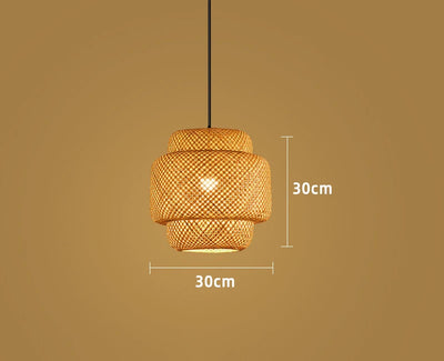 Bamboo Lantern 30cm Pendant Lamp Natural Rattan Wicker E27 LED Chandeliers Hand-Woven Lampshades Lighting Fixture Hanging Light