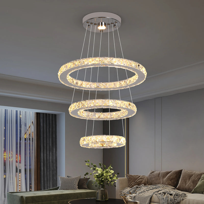 Modern Pendant Lighting Rings Led Crystal Chandelier Hanging Lustre Lamparas Ceiling Lamp Fixtures Luminaire for Living Room