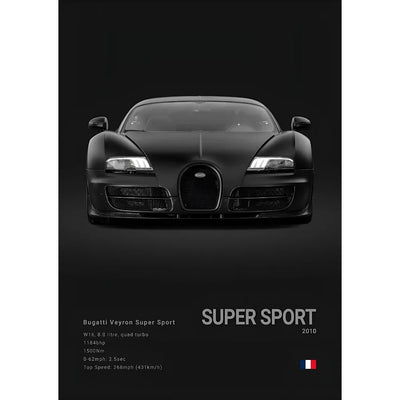 Black Cool Sports Famous Supercar B-Bugatti V-Veyron CHIRON DIVO BOLIDE Poster Home living room Wall Art Garage Room Decor