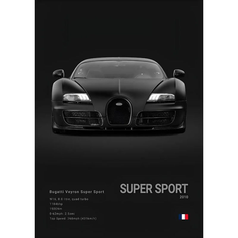 Black Cool Sports Famous Supercar B-Bugatti V-Veyron CHIRON DIVO BOLIDE Poster Home living room Wall Art Garage Room Decor