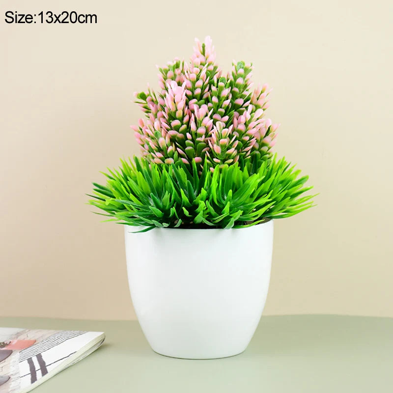 Artificial Plants Potted Green Bonsai Small Tree Grass Plants Pot Ornament Fake Flowers for Home Garden Decoration Wedding Party