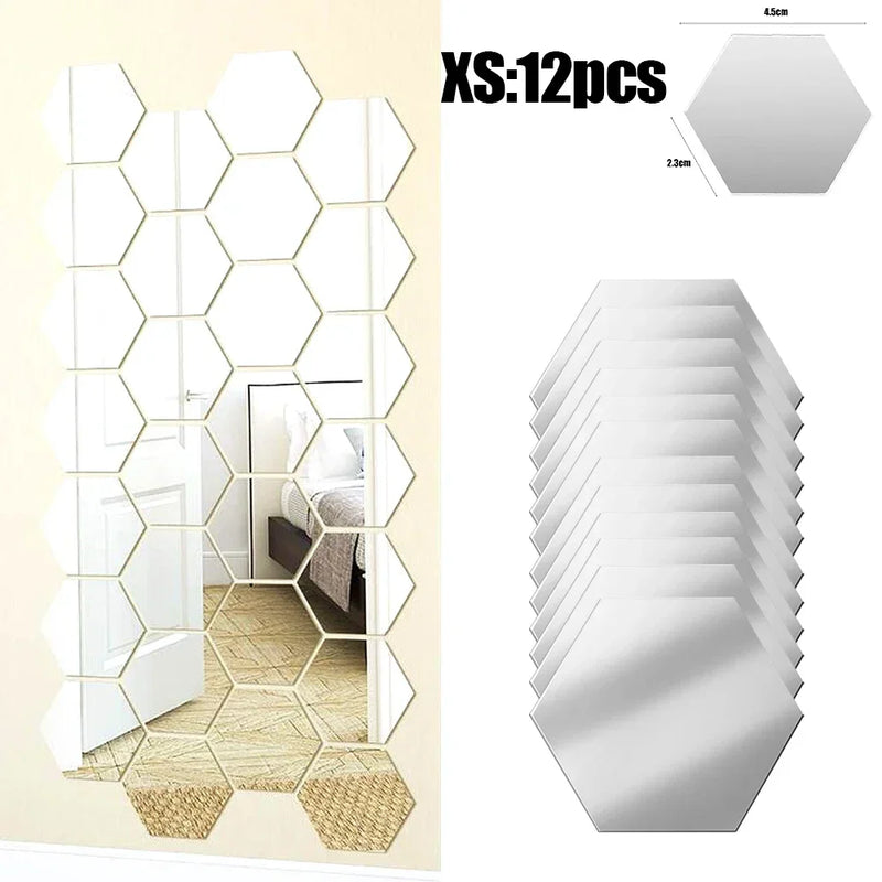 Lots Hexagonal Acrylic Mirror Wall Sticker Mini Mirror Solid Paster Self-adhesive Gold Silver Decals Home Bedroom Art Decoration