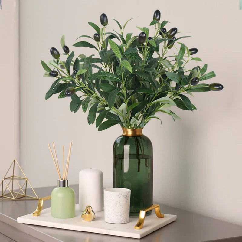 1/3pcs Artificial Olive Leaves Tree Branch Green Plant with Fruit for Home Garden Vase Decoration Wedding Bouquet Silk Flowers