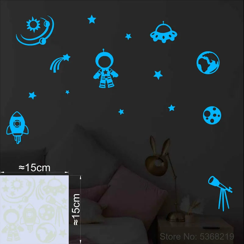 Universe Stickers Stars Spacecraft Astronaut Astronomical Telescope Space Rocket Kids Room Wall Ceiling Decoration Glow Stickers