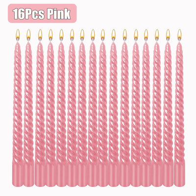 8/16/32Pcs Metallic Taper Candles 10inch Spiral Candle Dripless Long Candle Sticks Unscented Dinner Candles Wedding Candles