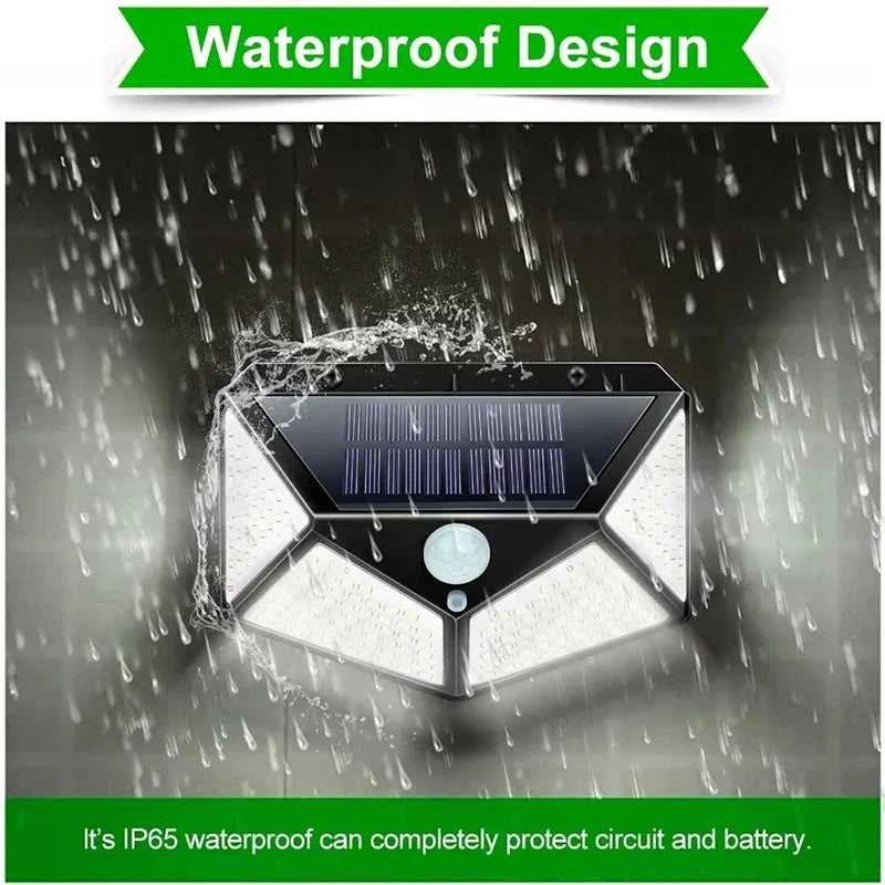 100 LED Solar Wall Lamp Wireless with Motion Sensor Human Waterproof Garden Decoration Spotlights Stairs Outdoor Wall Light