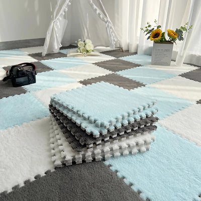 30x30cm Plush Puzzle Foam Floor Mat Creative Fashion Carpet Square Interlocking Carpet Fluffy Area Rugs