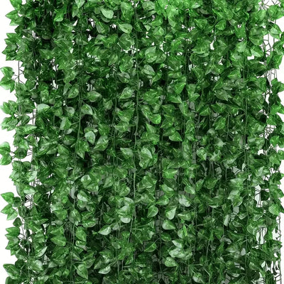 100/2M Artificial Green Ivy Vine Garland Fake Leaf Plants Rattan Hanging Creeper Garlands for Garden Wedding Party Wall Decor