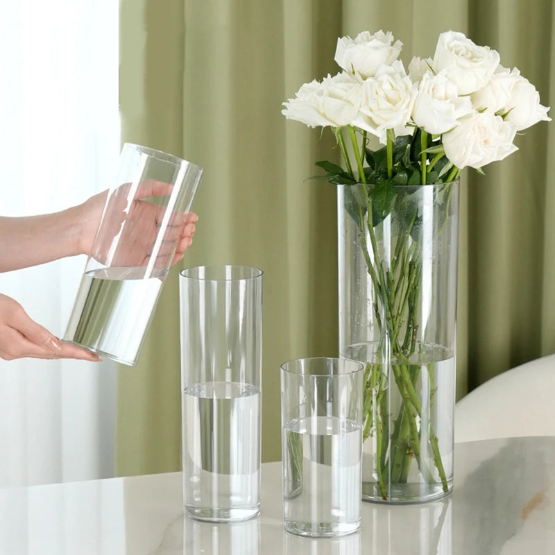 Acrylic Clear Cylinder Flower Vase Unbreakable Hurricane Tall Large Plastic Vases for Wedding Centerpieces Hydroponic Decor