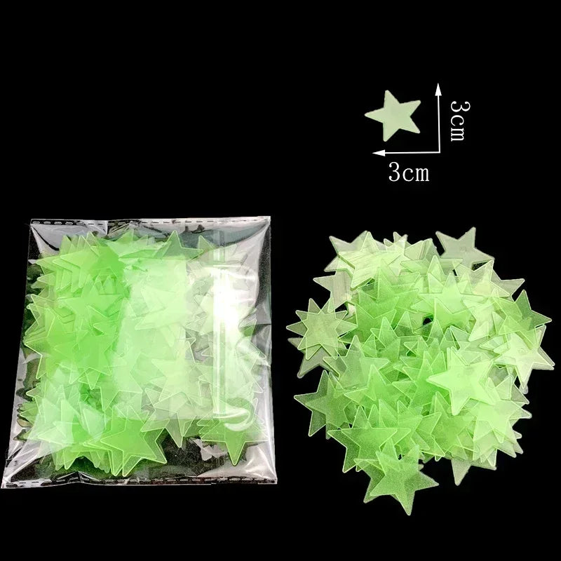 50/1000Pcs Glow in The Dark Stars Wall Stickers Luminous 3D Fluorescent Adhesive Decoration for Home Baby Kids Bedroom Ceiling