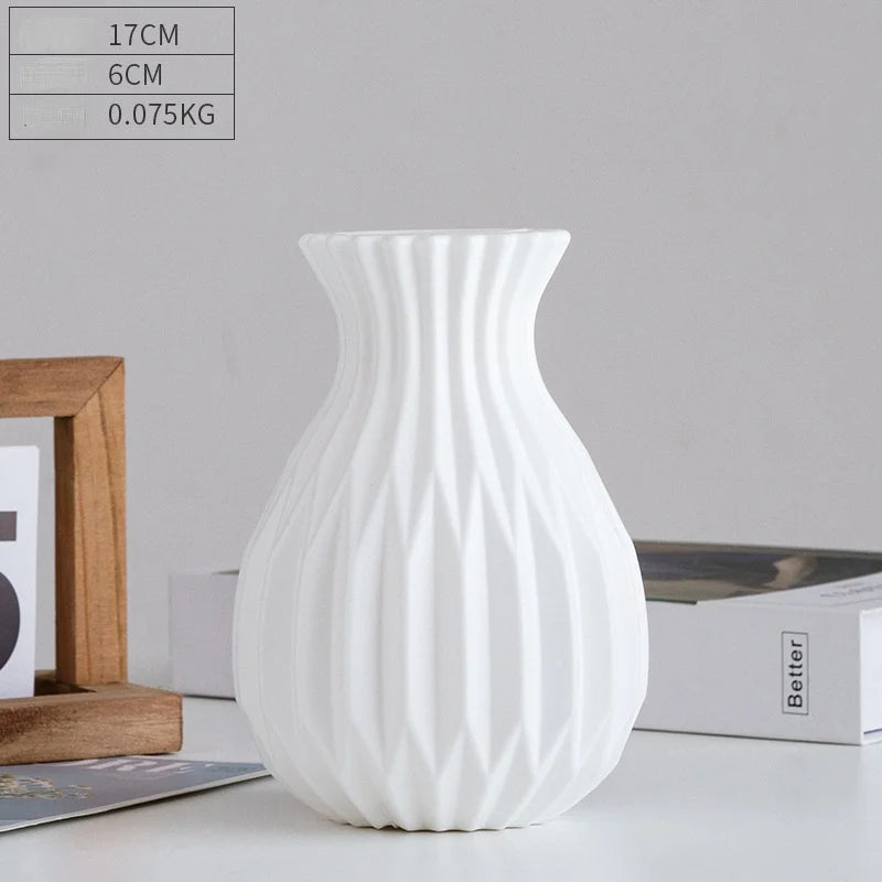 Modern Flower Vase White Pink Plastic Vase Flower Pot Basket Nordic Home Living Room Decoration Ornament Flower Arrangement