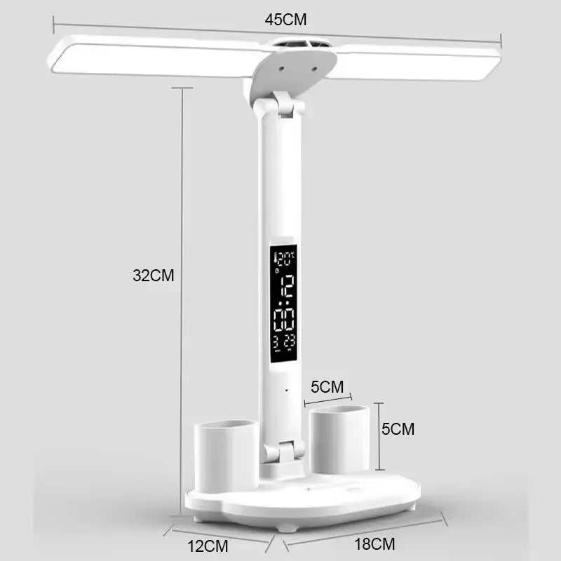 180 Rechargeable LED Clock Dimmable Desk Lamp Rotating Foldable Desktop Reading Night Light Eye Protection New USB