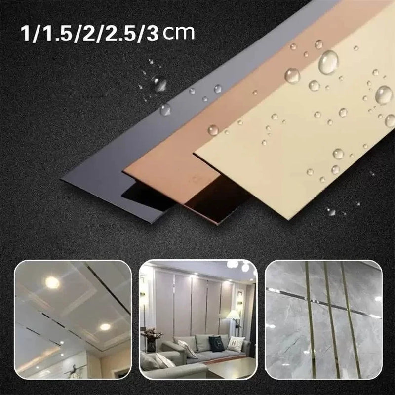 1 Roll 5M Mirror Stainless Steel Plane Decorative Line Gold Wall Sticker home TV Background Self-adhesive Ceiling Edging Strip