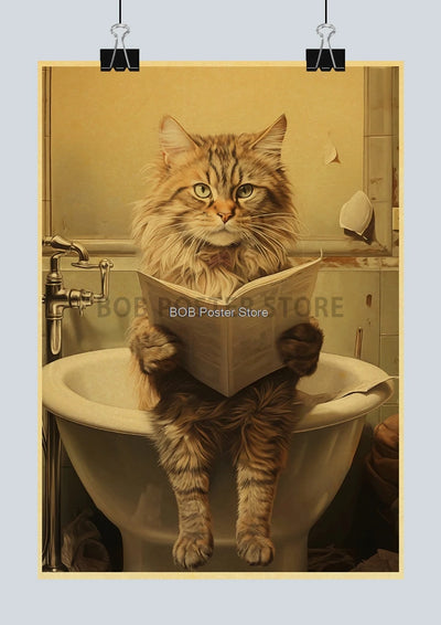 Animal Bathroom Toilet Funny Poster Kraft Paper Cat Dog Frog Art Home Decor Picture DIY Toilet Room Painting Wall Sticker Gift