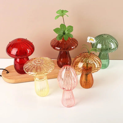 Transparent Mushroom Glass Vase Aromatherapy Bottle Home Small Vase Hydroponic Flower Pot Simple Table Decoration Home Decor