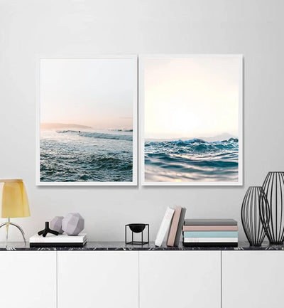 Ocean Waves Sea Skyline Photography Poster Blue Beach Coastal Seascapes Canvas Painting Wall Art for Living Room Home Decor