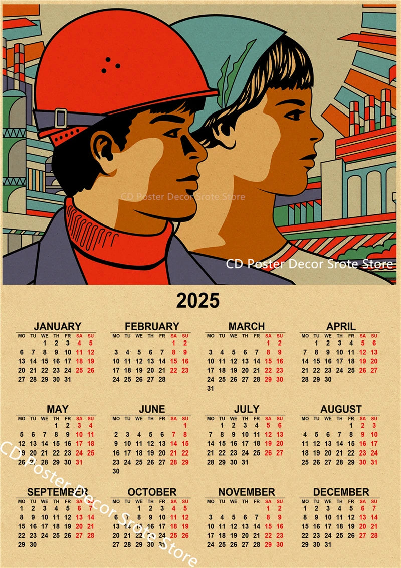 USSR CCCP 2025 Calendar Poster Celebrity Aesthetic Prints Posters Wall Art Retro Painting Home Room Cafe Club Dorm Wall Decor