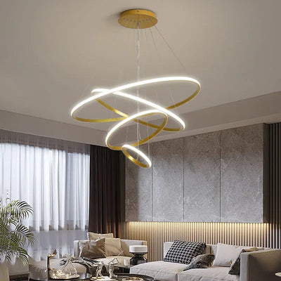 Modern Pendant Lamp Led Rings Circle Ceiling Hanging Chandelier Black Loft Living Dining Room Kitchen Indoor Lighting Fixture