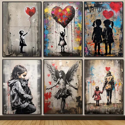 Banksy Graffiti Boy Girl with Balloon on Canvas Posters Prints Pop Street Wall Art Painting for Living Room Home Decor Cuadros