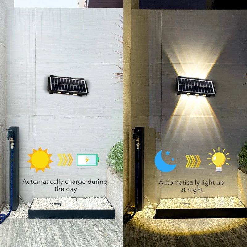 Solar Wall Lamp Outdoor Warm Light Waterproof Up And Down Luminous Lighting Balcony Yard Garden Decoration Lights Exterior Wall