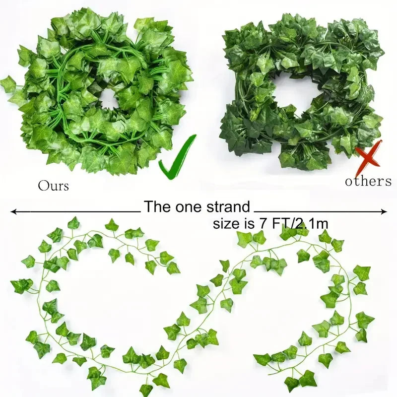 100/2M Artificial Green Ivy Vine Garland Fake Leaf Plants Rattan Hanging Creeper Garlands for Garden Wedding Party Wall Decor