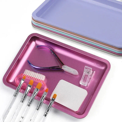 Stainless Steel Cosmetic Storage Tray Manicure Nail Art Plate Tweezers Clippers Pen Container Square False Nails Dish Tools