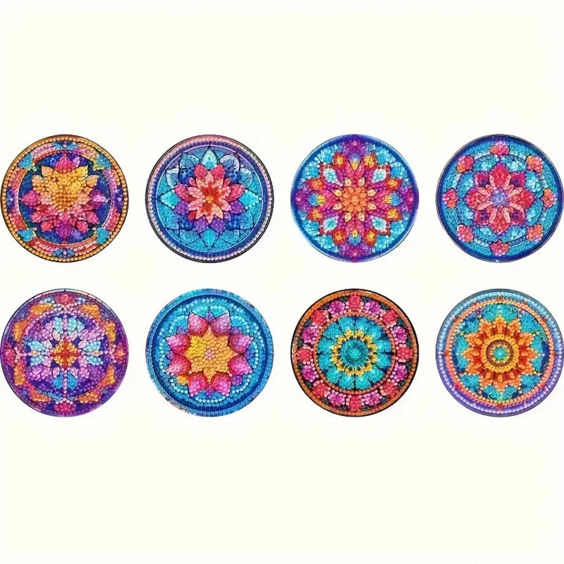 6-8pcs/Set DIY Cats Diamond Painting Coasters for Drinks Anti Slip Wood Coasters with No Holder Mandala Diamond Painting Coaster