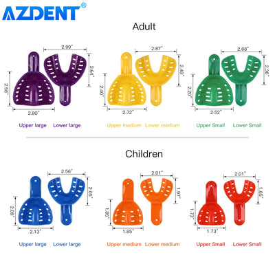 12PCS/Kit AZDENT Dental Impression Trays Plastic Teeth Holder Trays Tools Autoclavable for Childrens Adults Small Middle Large