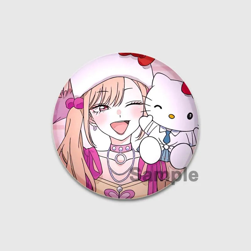 32/44/58mm Anime My Dress-Up Darling Round Pin Cartoon Character Badge Role Play Handmade Tinplate Brooch for Clothes Decoration