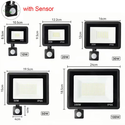 LED FloodLight PIR Motion Sensor Outdoor Led Spotlight 10W 20W 30W 50W 100W IP66 Waterproof Outdoor Garden Lighting Street Light