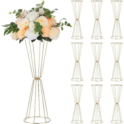 10pcs Trumpet Vases Centerpieces for Wedding Geometric Metal Flower Stand Gold Vase for Centerpieces Party Dinner Home Reception