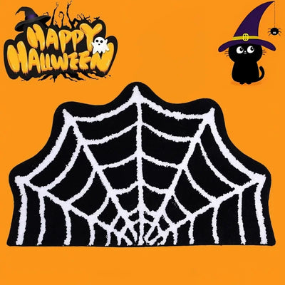 Black Spider Web Halloween Rug Bathroom Rug for Halloween Decor Spooky Gothic Bath Mat Non-Slip Tufted Mat for Front Door Living