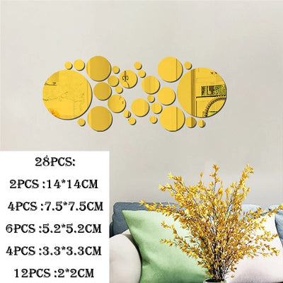 3D Mirror Wall Sticker Self-Adhesive Circular Art Mirror Decals DIY Background Living Room Bedroom Decoration Wall Stickers