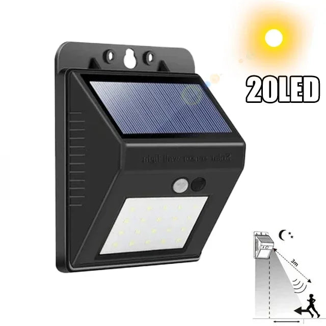 100 LED Solar Wall Lamp Wireless with Motion Sensor Human Waterproof Garden Decoration Spotlights Stairs Outdoor Wall Light