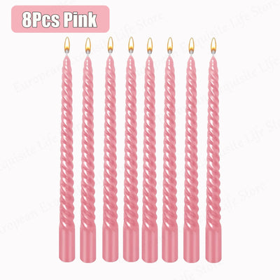 8/16/32Pcs Metallic Taper Candles 10inch Spiral Candle Dripless Long Candle Sticks Unscented Dinner Candles Wedding Candles