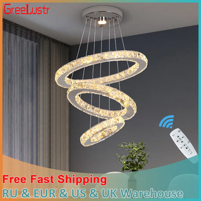 Modern Pendant Lighting Rings Led Crystal Chandelier Hanging Lustre Lamparas Ceiling Lamp Fixtures Luminaire for Living Room