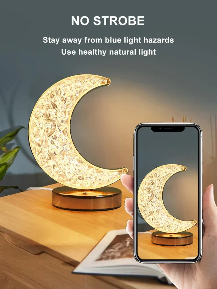 Bedroom Crystal Touch Dimming Night Light Girls Room Home Decor Aesthetics USB Bedside LED Ambient Table 3d Moon Lamp